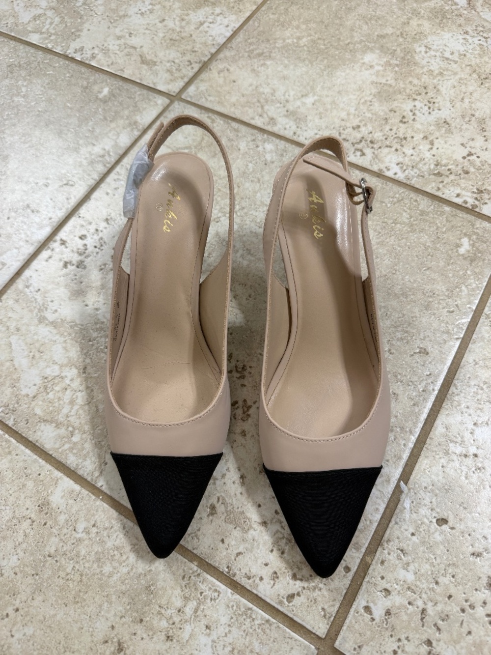 Ankis Nude & Black Slingback Heels Size 9 – New